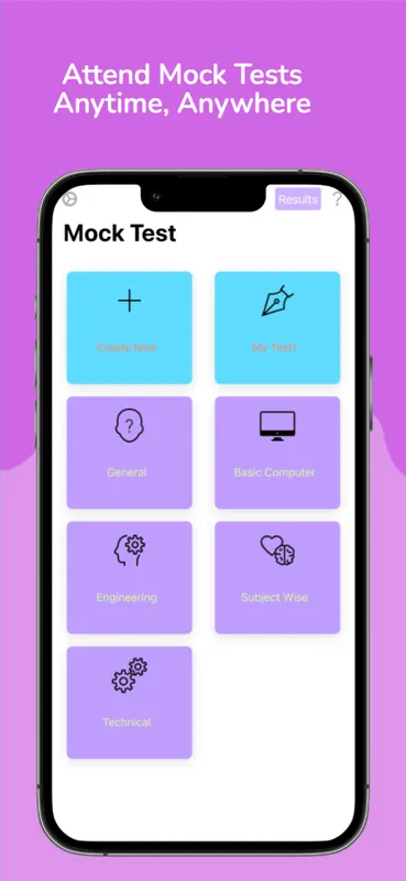 mTest home screen for creating or attending mock exams