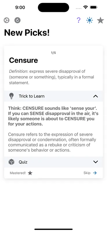 VocaTricks daily vocabulary challenge screen