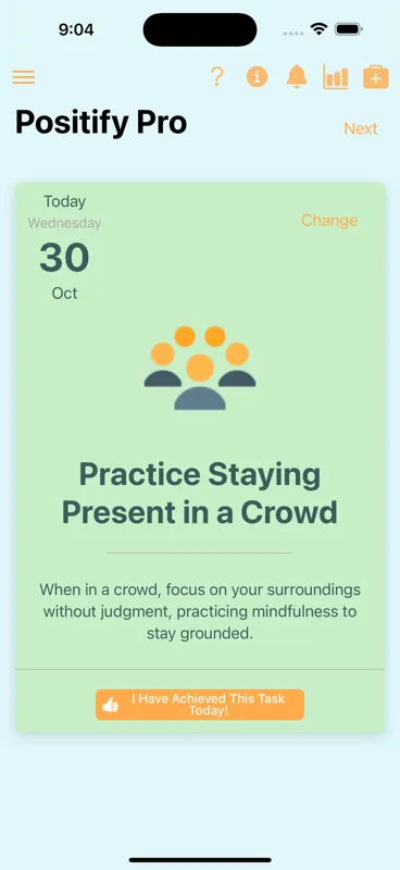 Positify home view for choosing a wellbeing focus area