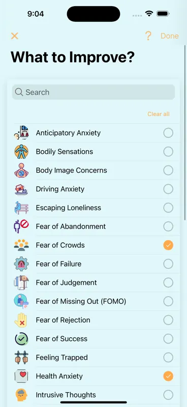 Positify daily task list for a selected anxiety category