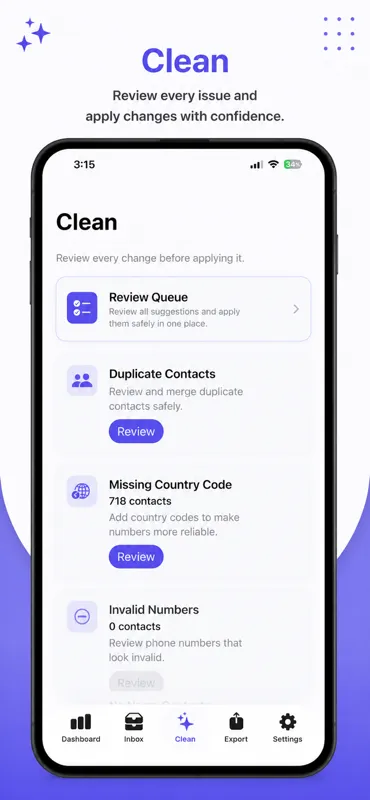 ContactMind issue list for duplicates and missing fields