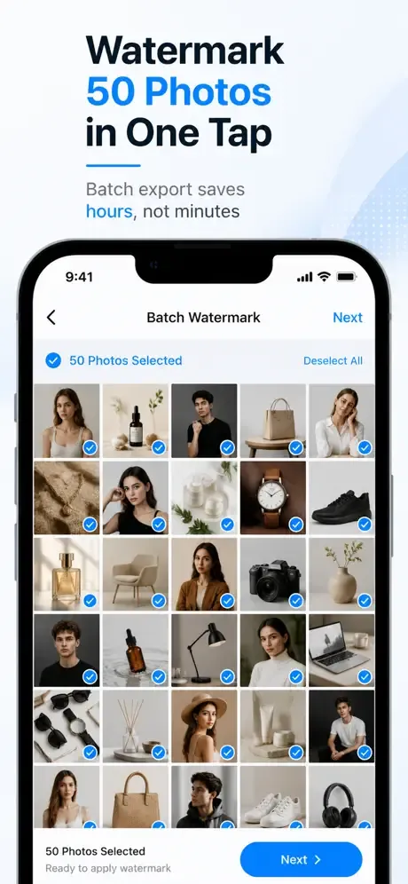 Markora showing text, logo, signature, QR, and date stamp watermark types