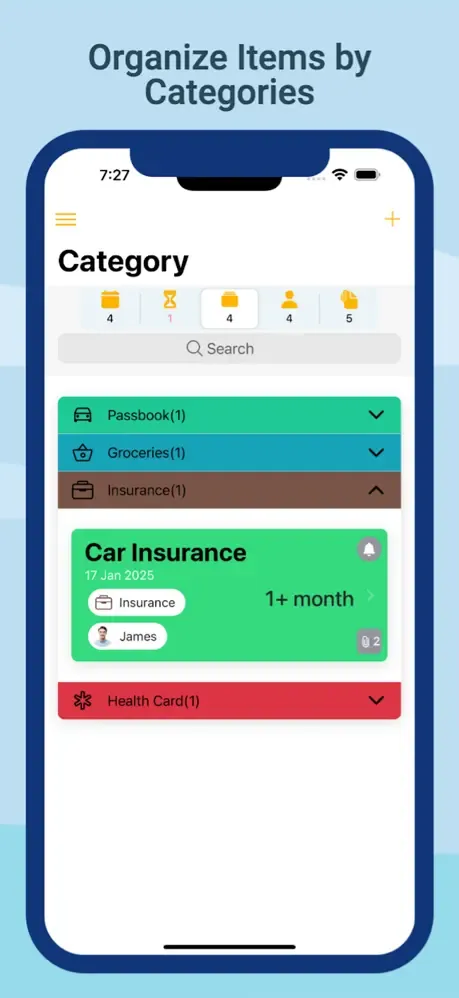 vExpiry category and reminder settings