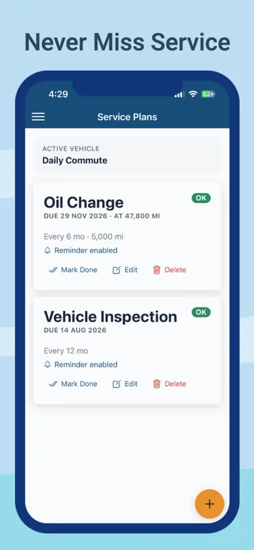 Carzo mileage trip logging screen