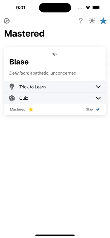 VocaTricks quiz reinforcing word meanings