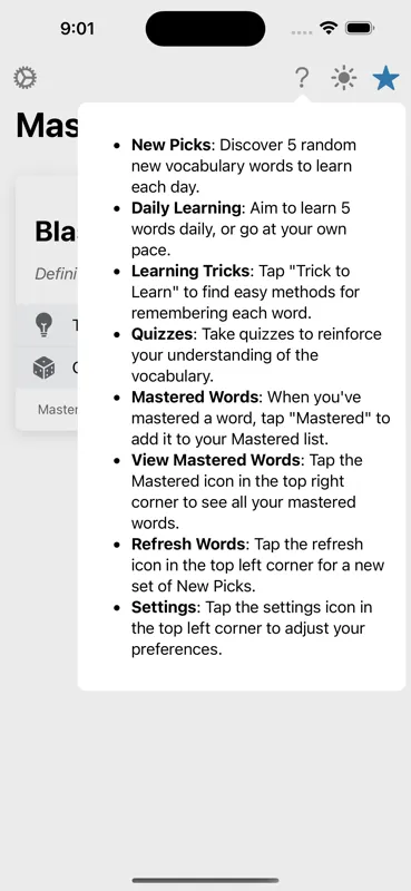VocaTricks mastered words list for review