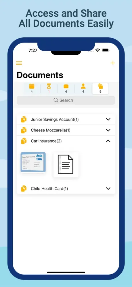 vExpiry item detail with attached documents