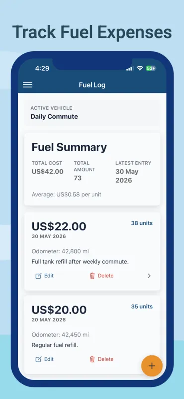 Carzo service plan and reminder settings