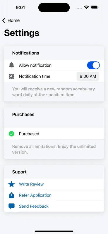VocaTricks settings and notification preferences
