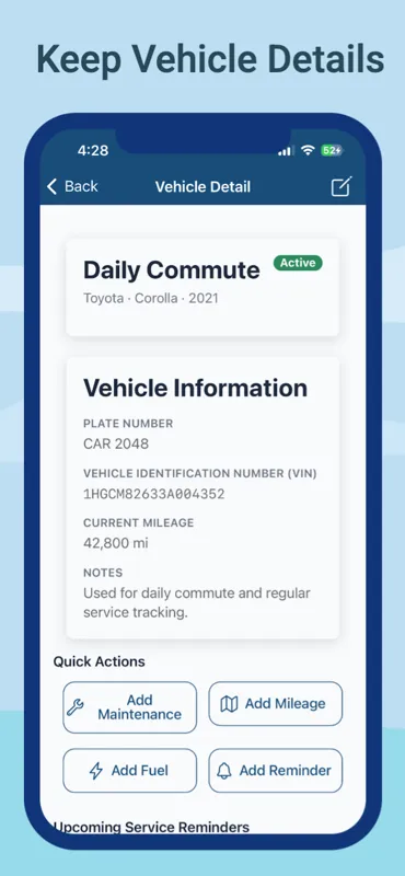 Carzo vehicle details including make, model, and VIN