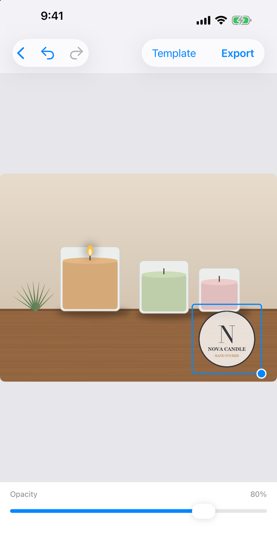 Example logo placed in the bottom-right corner of a product photo in Markora